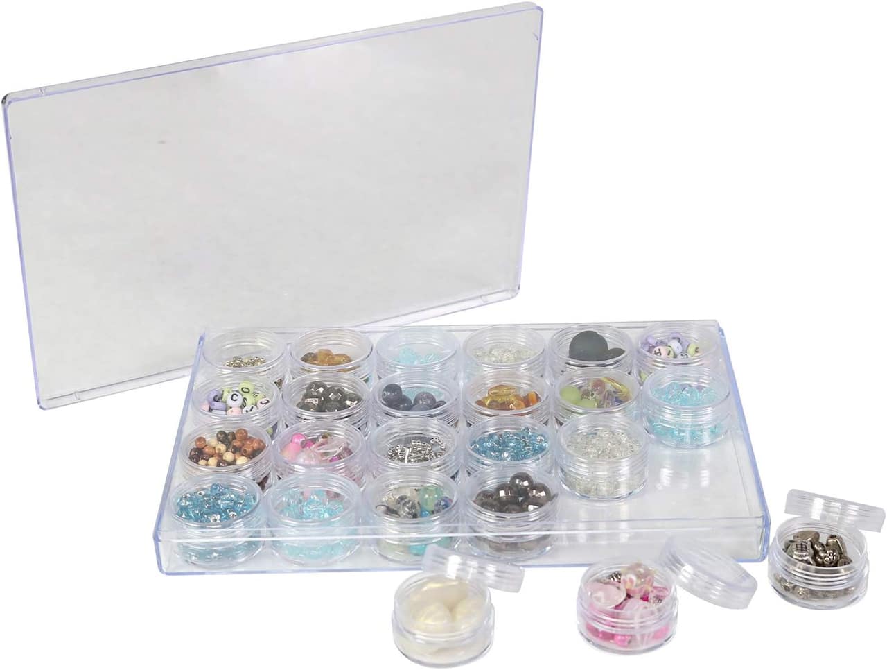 Everything Mary Large Plastic Bead Storage Box with 24 Jars